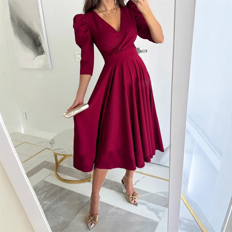 🌸Spring Specials💐 Women's V-Neck Pleated Waist-slimming Midi Dress - Flattering & Versatile for Every Spring Occasion