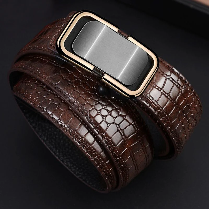 Great Gift! Men’s Luxury Crocodile Pattern Leather Belt Automatic Buckle