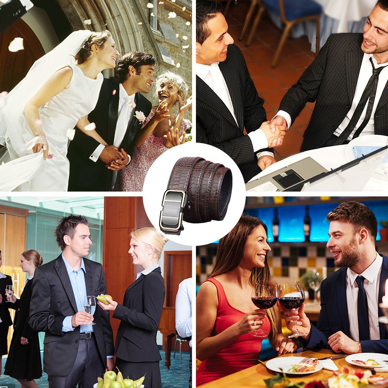 Great Gift! Men’s Luxury Crocodile Pattern Leather Belt Automatic Buckle