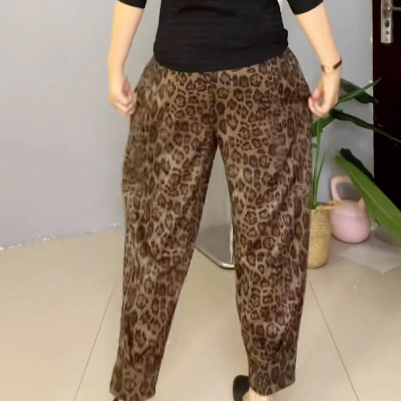 Women's Leopard Print Pants with Pockets