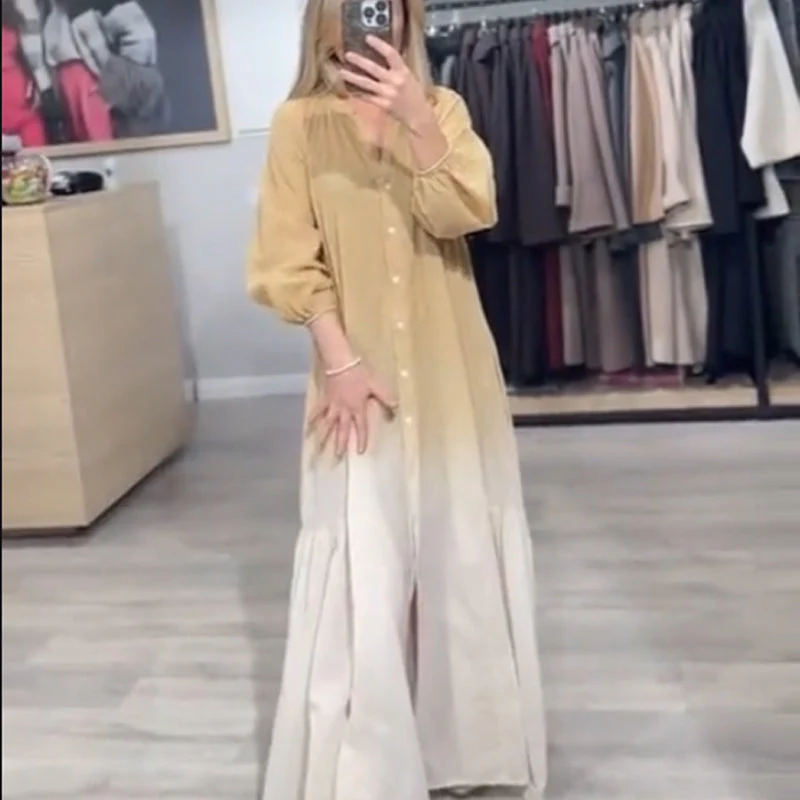 Women's V-Neck Gradient Color Loose Casual Dress