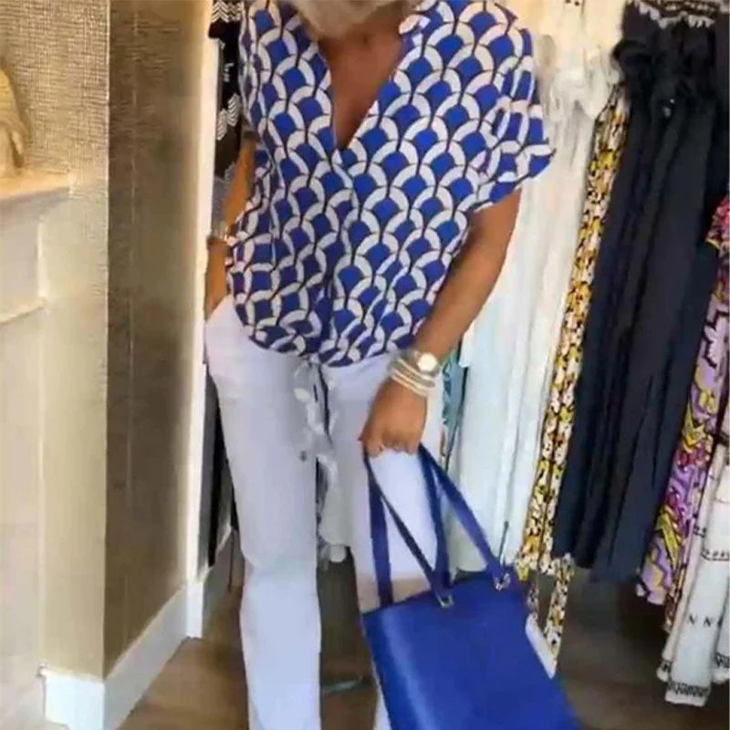 🔥Short-Sleeved V-Neck Printed Casual Top