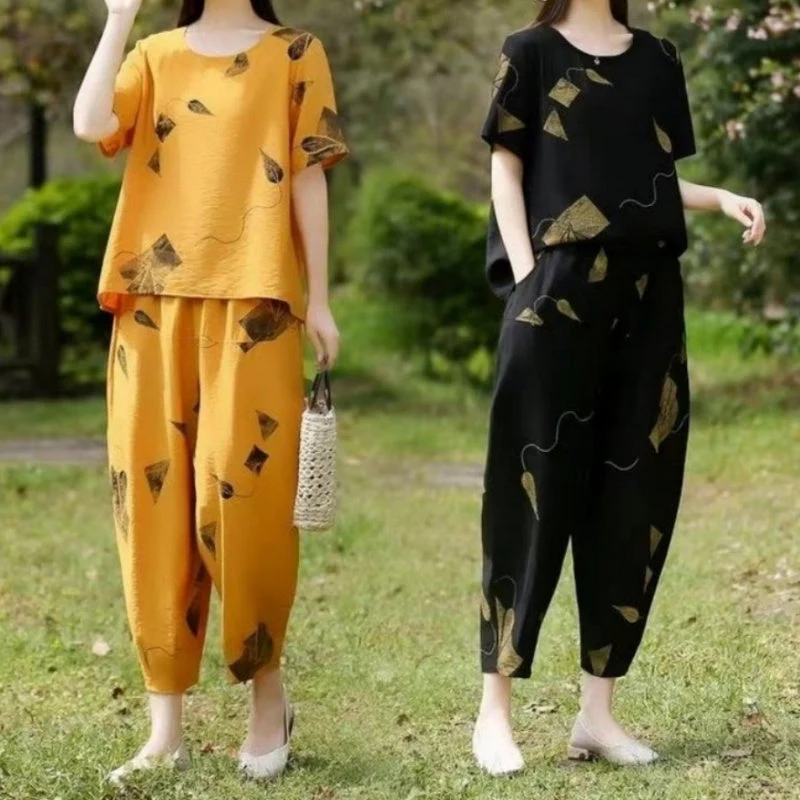 🎁Hot Sale 49% Off🌸 Women’s Printed Short-Sleeved Top & Cropped Pants Set  ✨👚👖