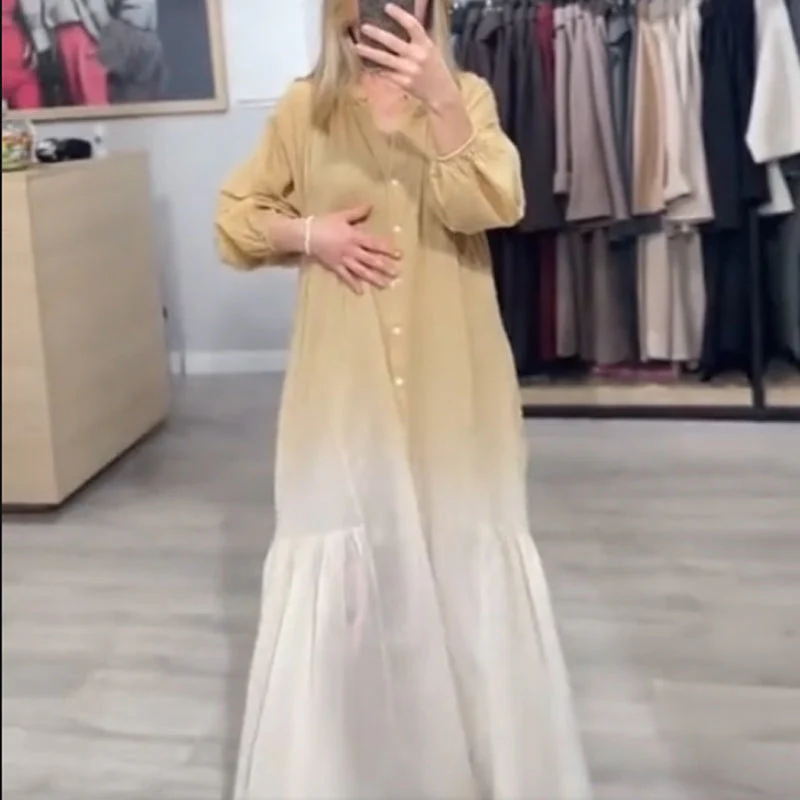 Women's V-Neck Gradient Color Loose Casual Dress