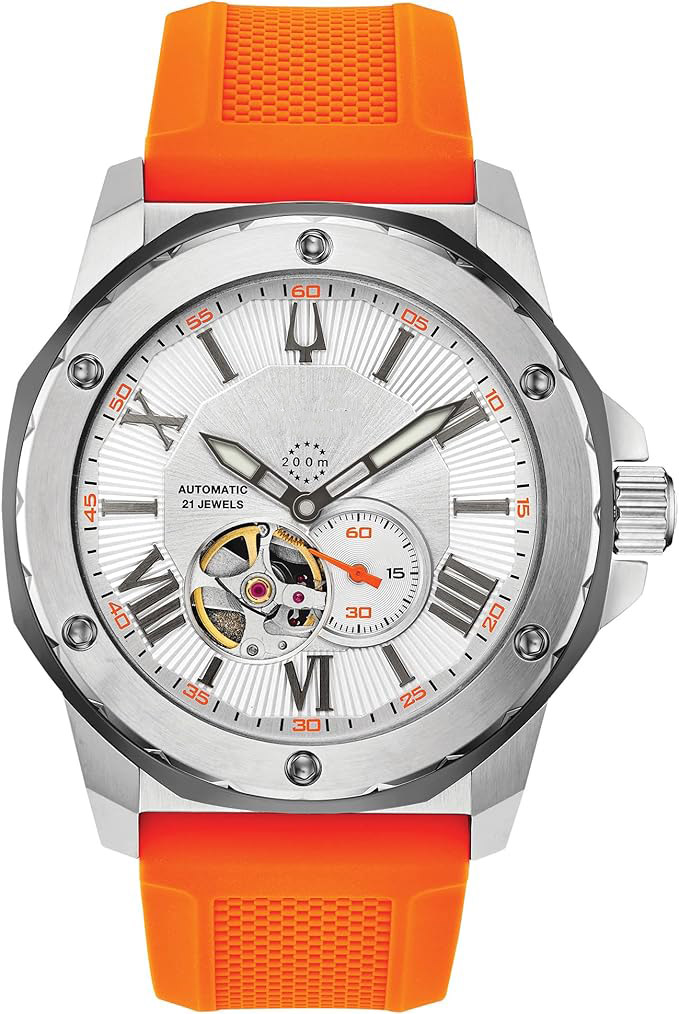 Men's automatic watch with orange silicone strap, style: 98A226