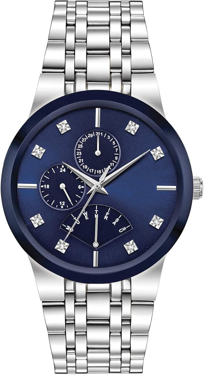 Men's Multifunction Three-Hand Quartz Watch with Diamond Dial and Edge Crystal