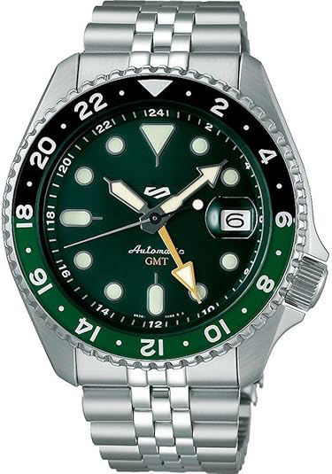 Seiko Sports Automatic Silver Tone Green Dial GMT Series Watch