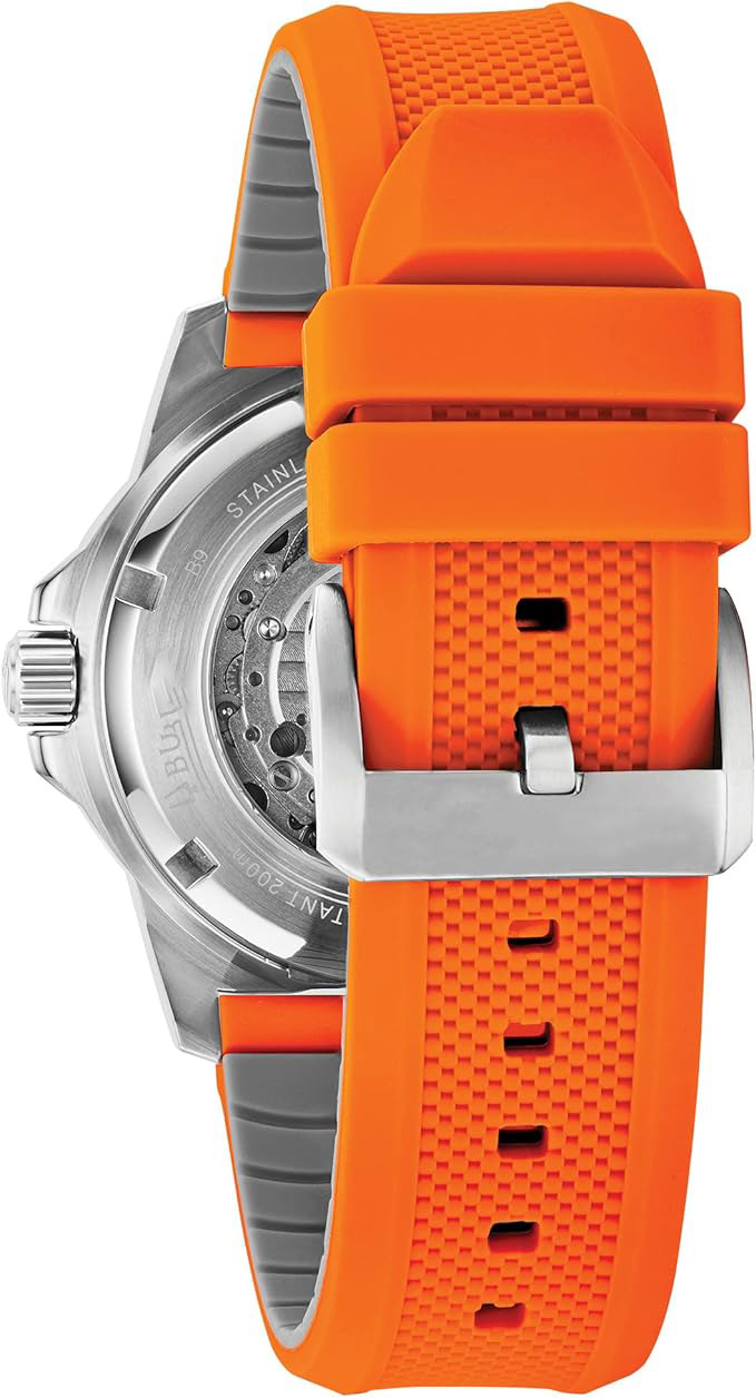 Men's automatic watch with orange silicone strap, style: 98A226