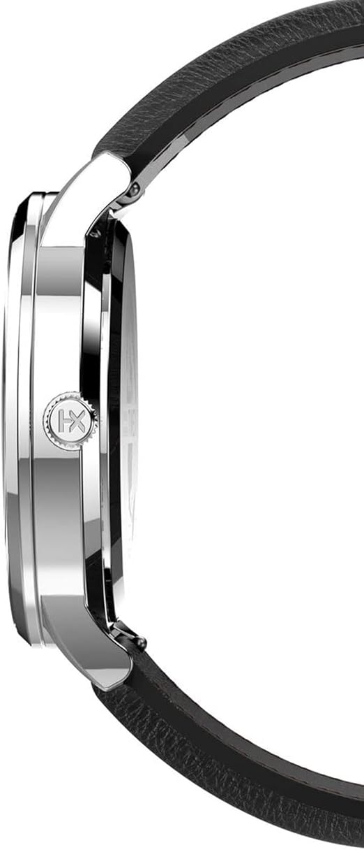 Men's 40mm stainless steel quartz dress watch with leather strap