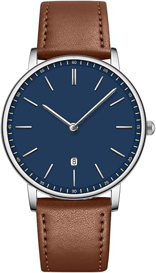 Ultra-thin men's watch, simple analog men's leather watch with time/date, birthday gift for boyfriend