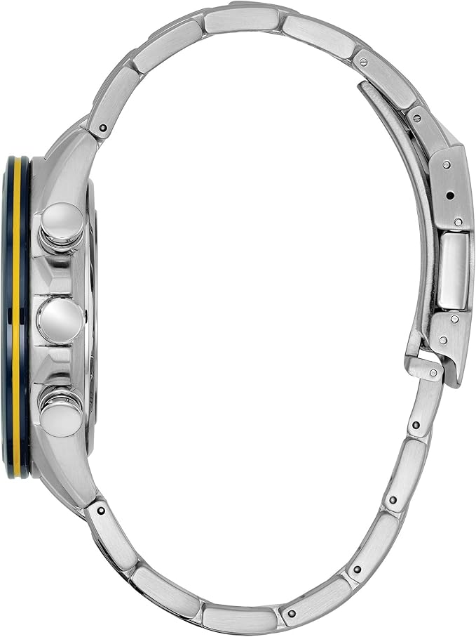 Men's Eco-Drive Sports Luxury World Chronograph Atomic Watch, Stainless Steel, Blue Dial