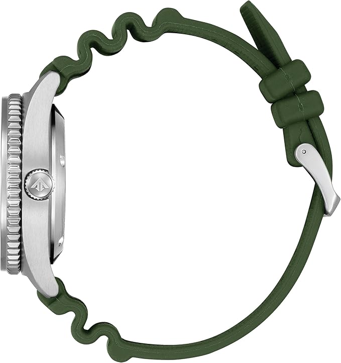 Men's automatic three-hand stainless steel watch with green polyurethane strap, date display, luminescent function, 41mm