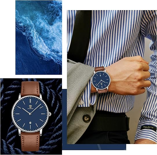 Ultra-thin men's watch, simple analog men's leather watch with time/date, birthday gift for boyfriend