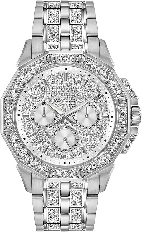 Men's crystal chronograph quartz watch with pavé crystal dial