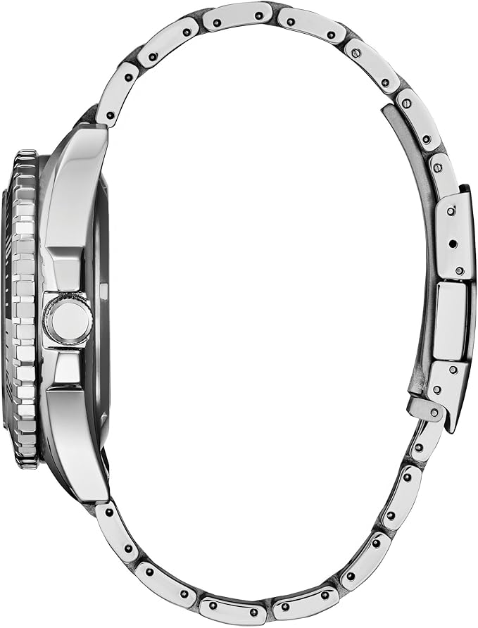 Men's automatic stainless steel watch, blue dial, black and silver bezel, 3-hand day/date