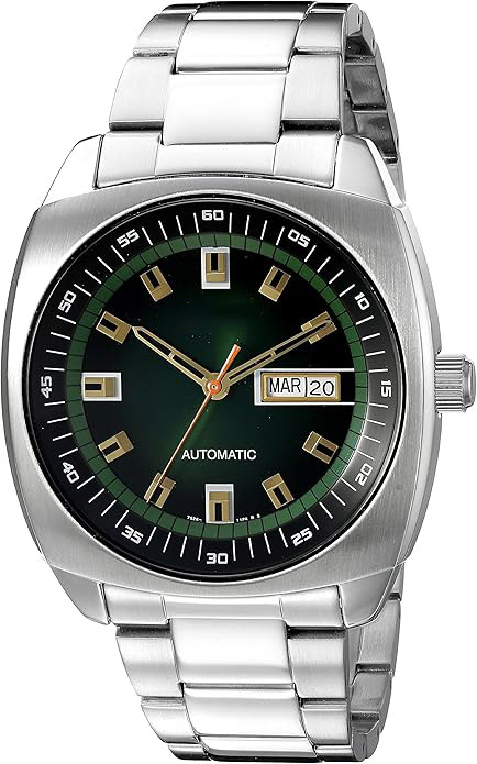 Men's automatic watch with stainless steel case and strap, day/date calendar, 50m water resistance, and 41-hour power reserve