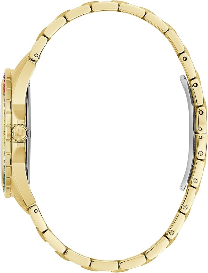 Men's Crystal Phantom Gold-Tone Stainless Steel Three-Hand Watch with Rainbow Crystal Bezel and Gold-Tone Dial with Center Gemstone