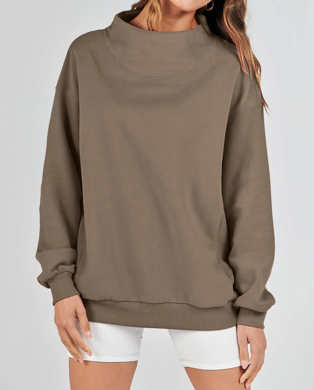 š„Last Day Sale 49%š„Women's Slit Mock Neck Oversized Sweatshirt