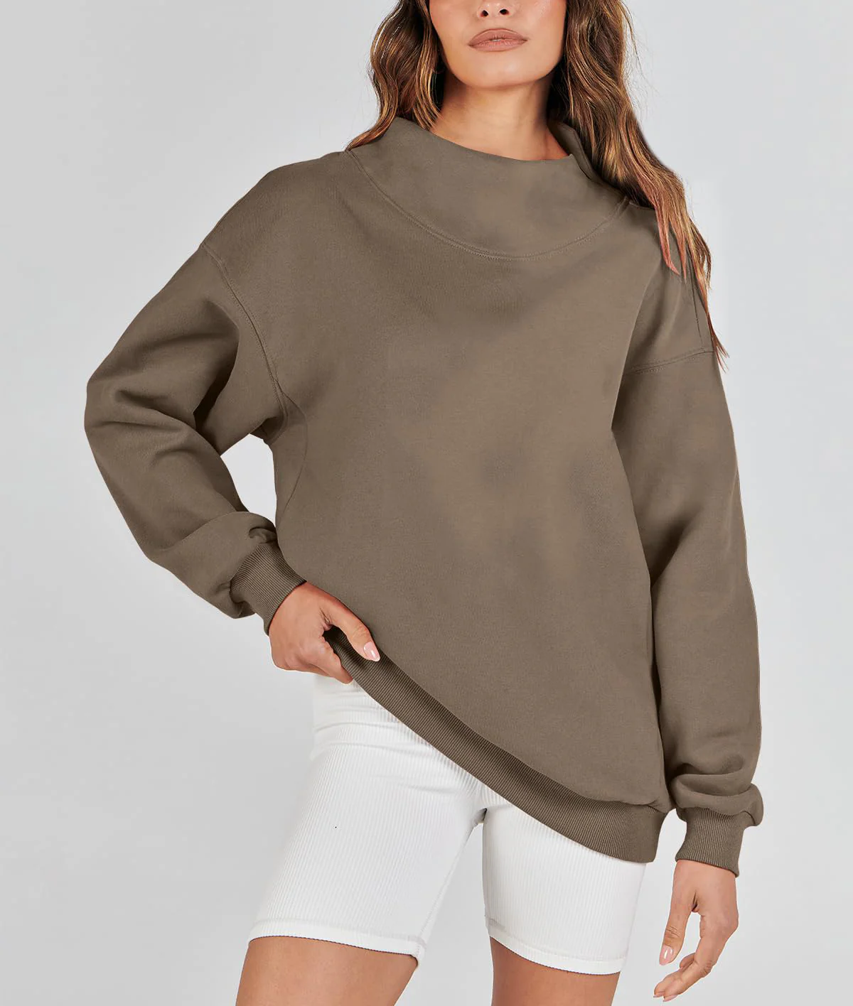 š„Last Day Sale 49%š„Women's Slit Mock Neck Oversized Sweatshirt