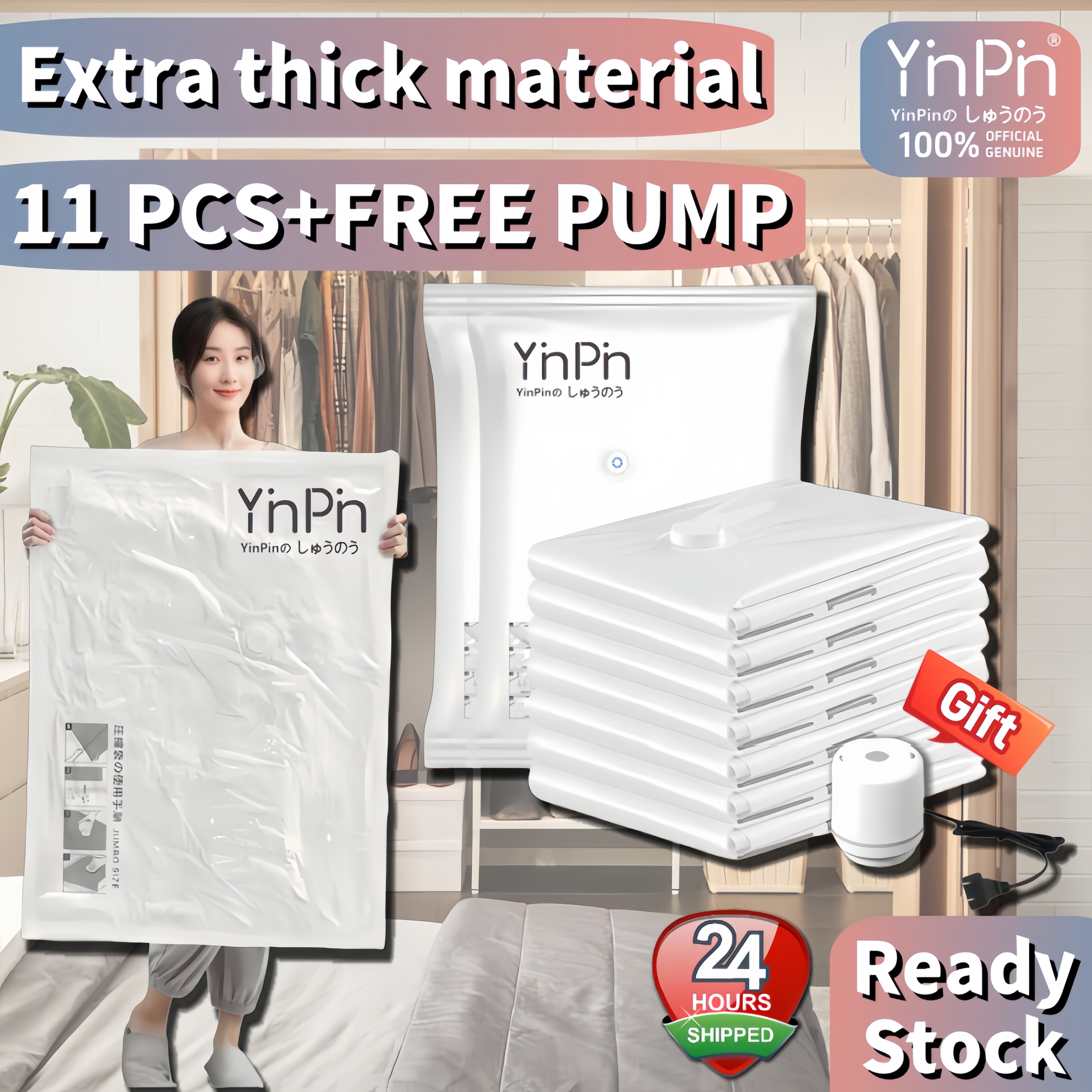 Vacuum Storage Bags 11PCS with Electric Pump – Extra Thick, Space Saver, Reusable for Quilts, Clothes, Travel
