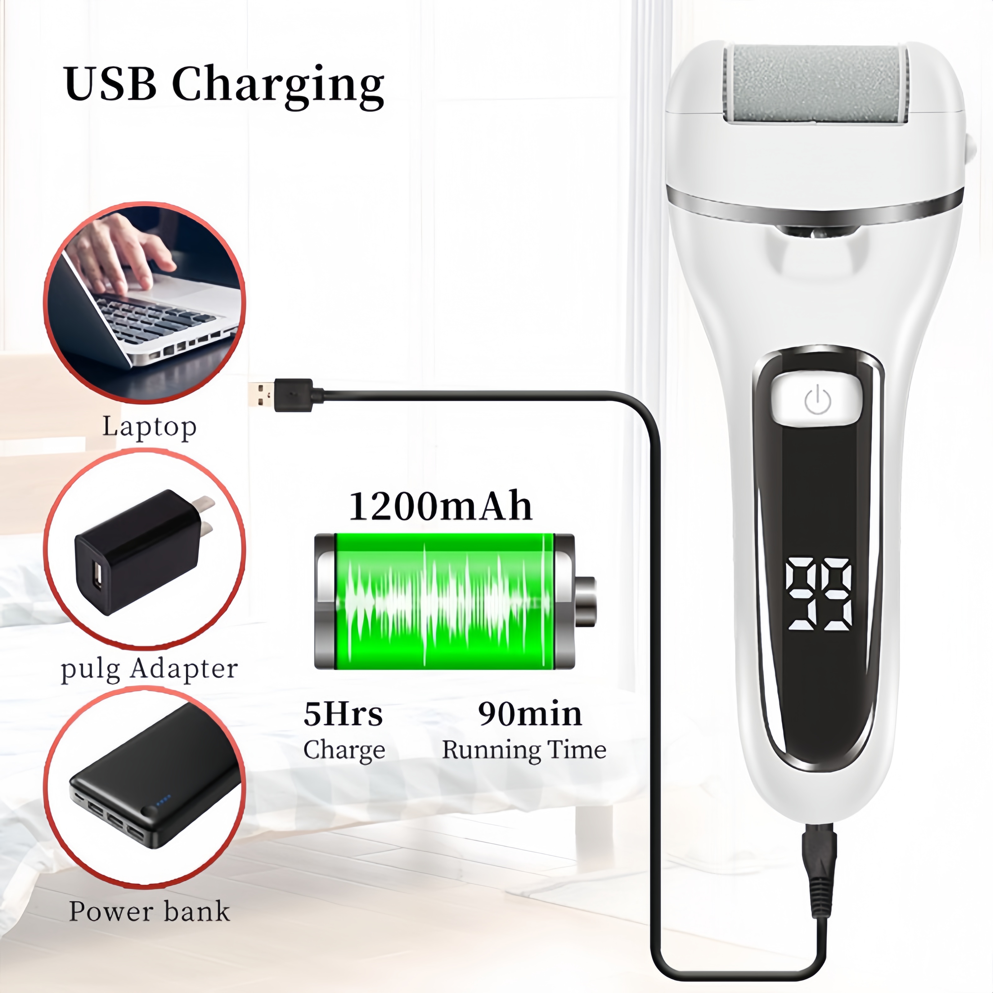✨ Electric Callus Remover – Smooth Feet in Seconds | 3 Rollers, LED Light, USB Rechargeable