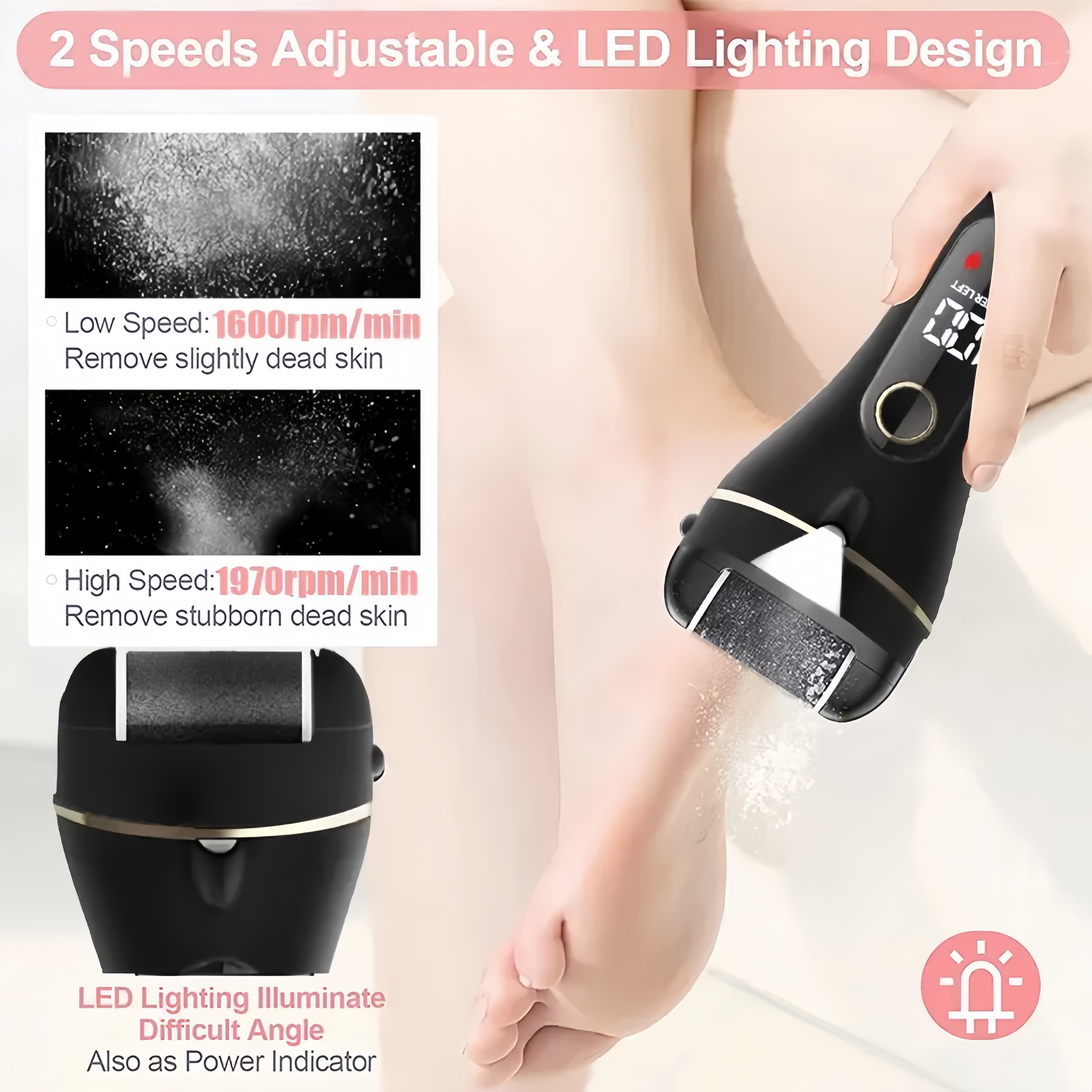 ✨ Electric Callus Remover – Smooth Feet in Seconds | 3 Rollers, LED Light, USB Rechargeable