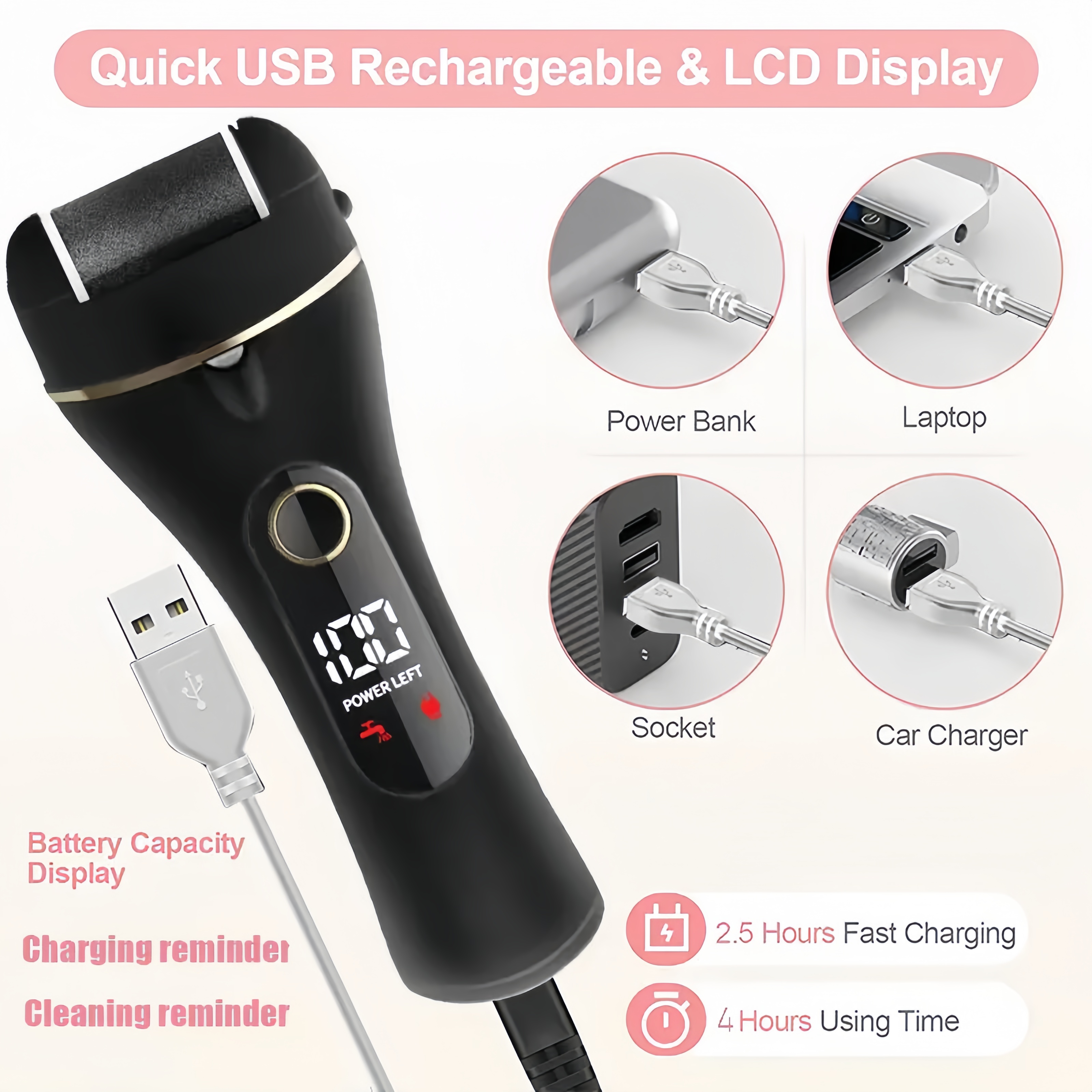 ✨ Electric Callus Remover – Smooth Feet in Seconds | 3 Rollers, LED Light, USB Rechargeable