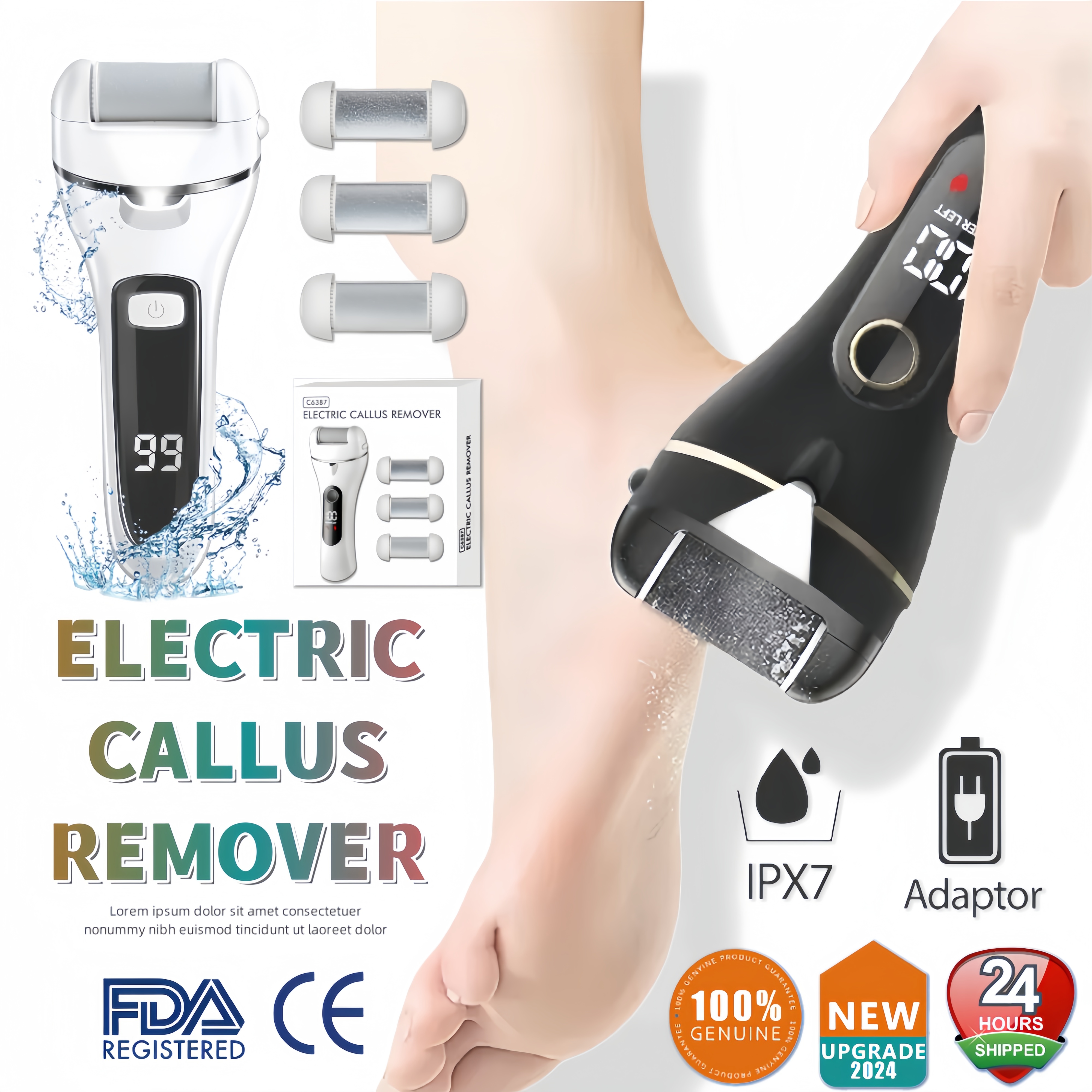 ✨ Electric Callus Remover – Smooth Feet in Seconds | 3 Rollers, LED Light, USB Rechargeable