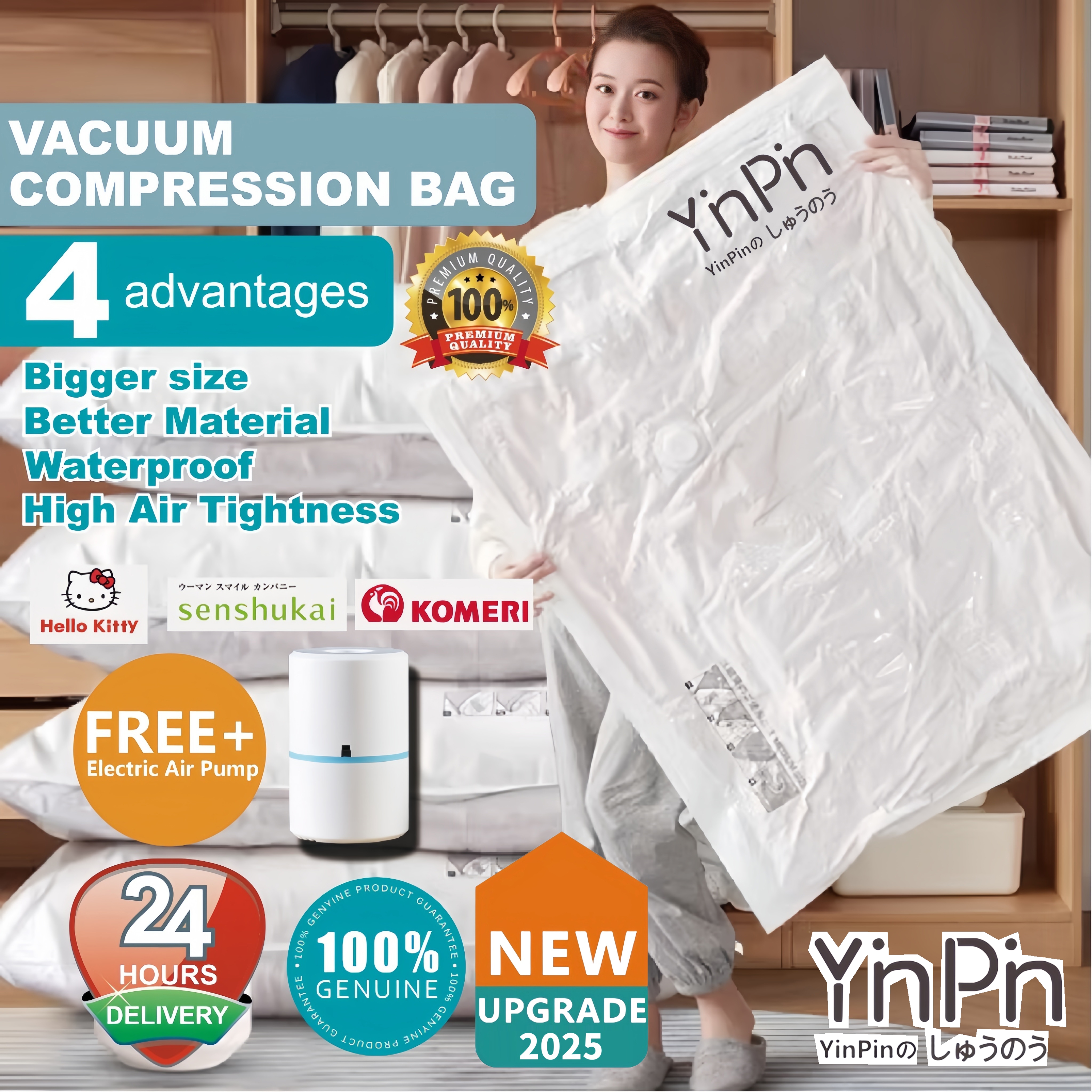Vacuum Storage Bags 11PCS with Electric Pump – Extra Thick, Space Saver, Reusable for Quilts, Clothes, Travel