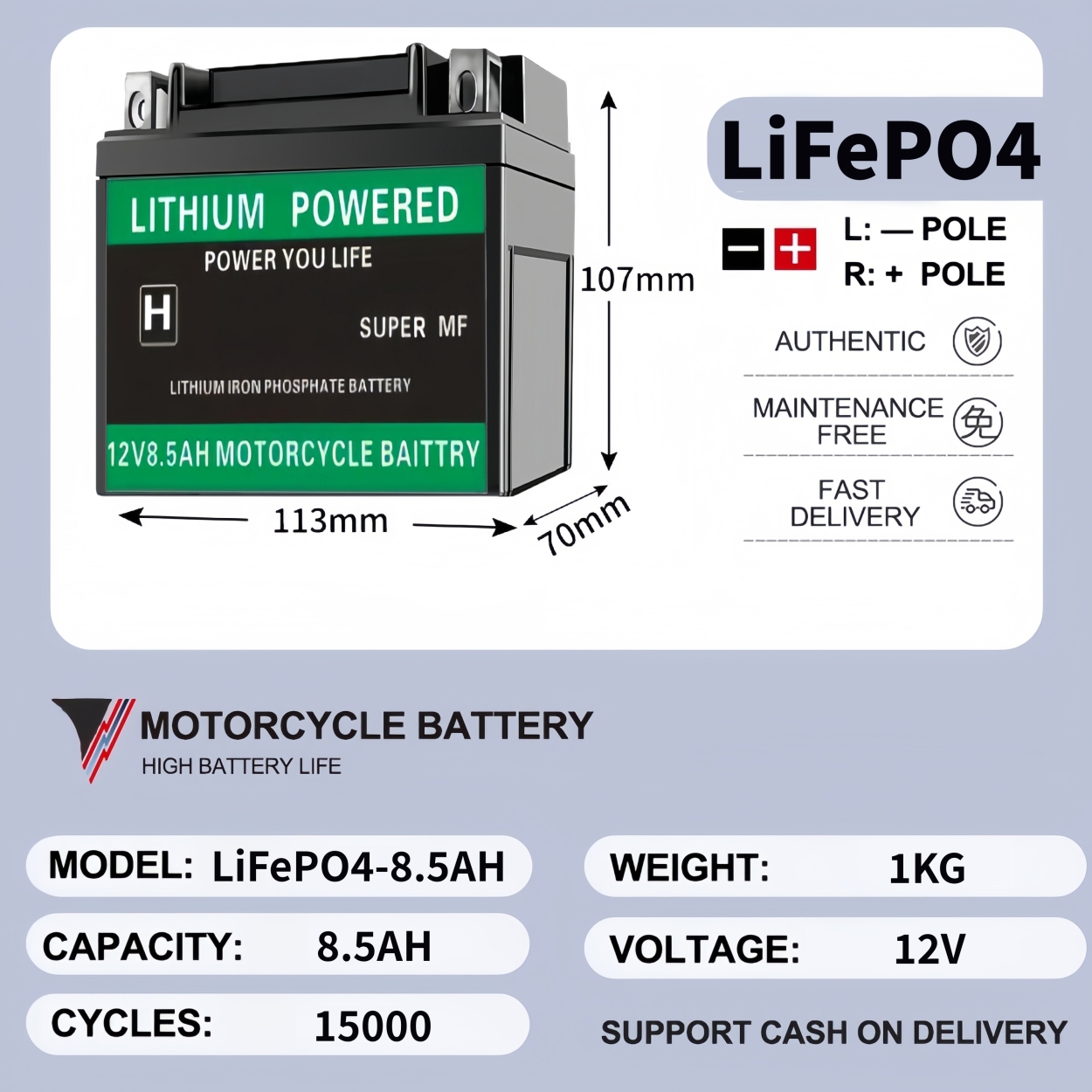 【Ready Stock】12V LiFePO4 Motorcycle Battery High Capacity LITHIUM BATTERY (2 YEAR WARRANTY)