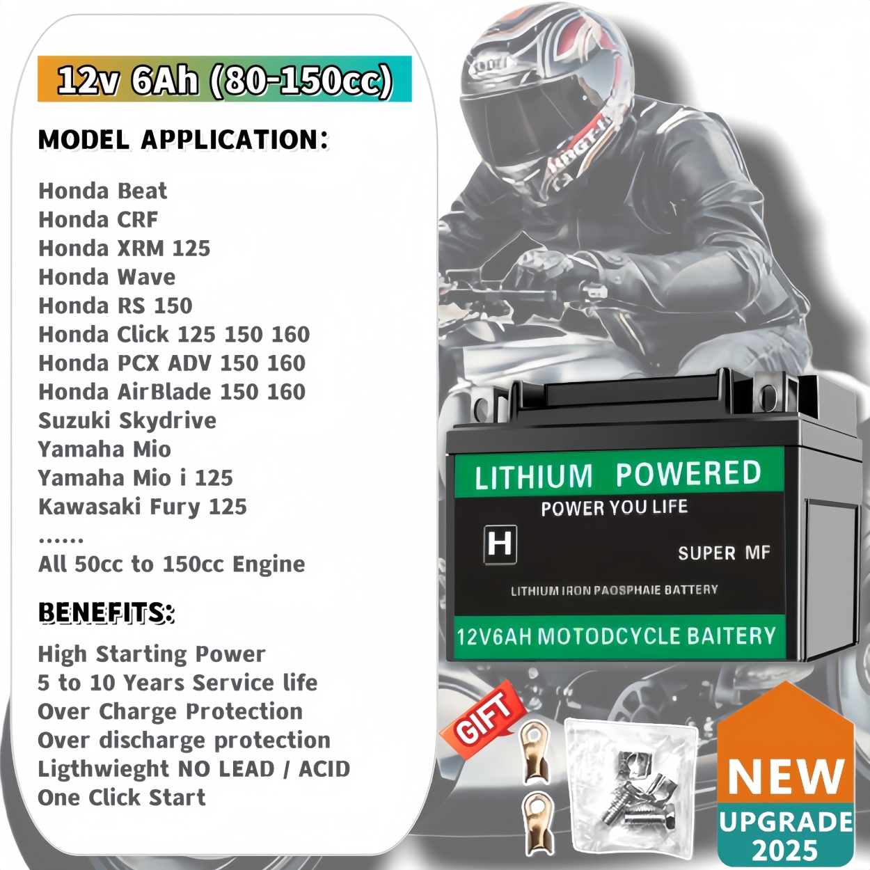【Ready Stock】12V LiFePO4 Motorcycle Battery High Capacity LITHIUM BATTERY (2 YEAR WARRANTY)