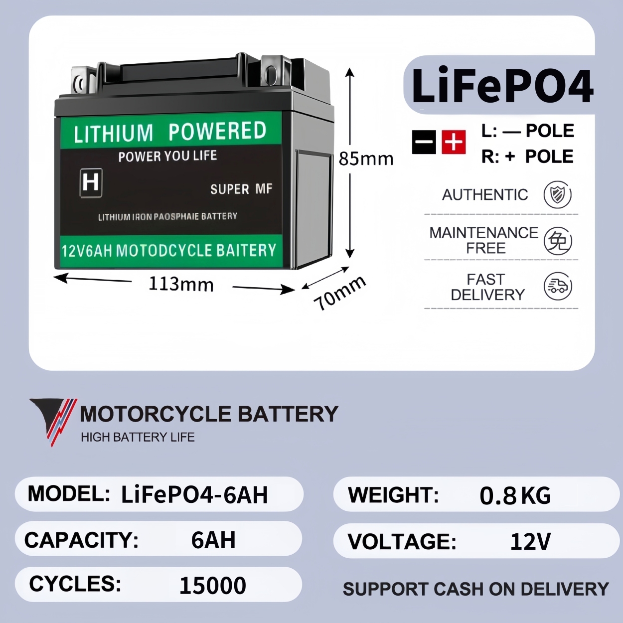 【Ready Stock】12V LiFePO4 Motorcycle Battery High Capacity LITHIUM BATTERY (2 YEAR WARRANTY)