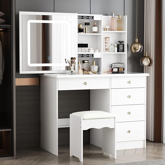 Transparent glass panel makeup vanity set with stool!