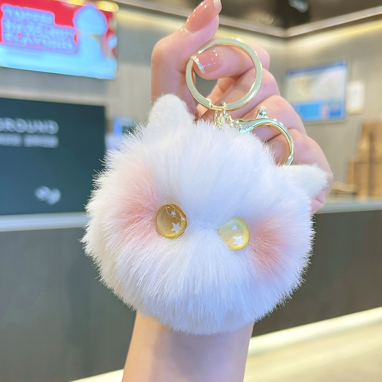 Mengxu Cute Plush Cat Head Cartoon Keychain: Versatile Charm for Cars & Backpacks