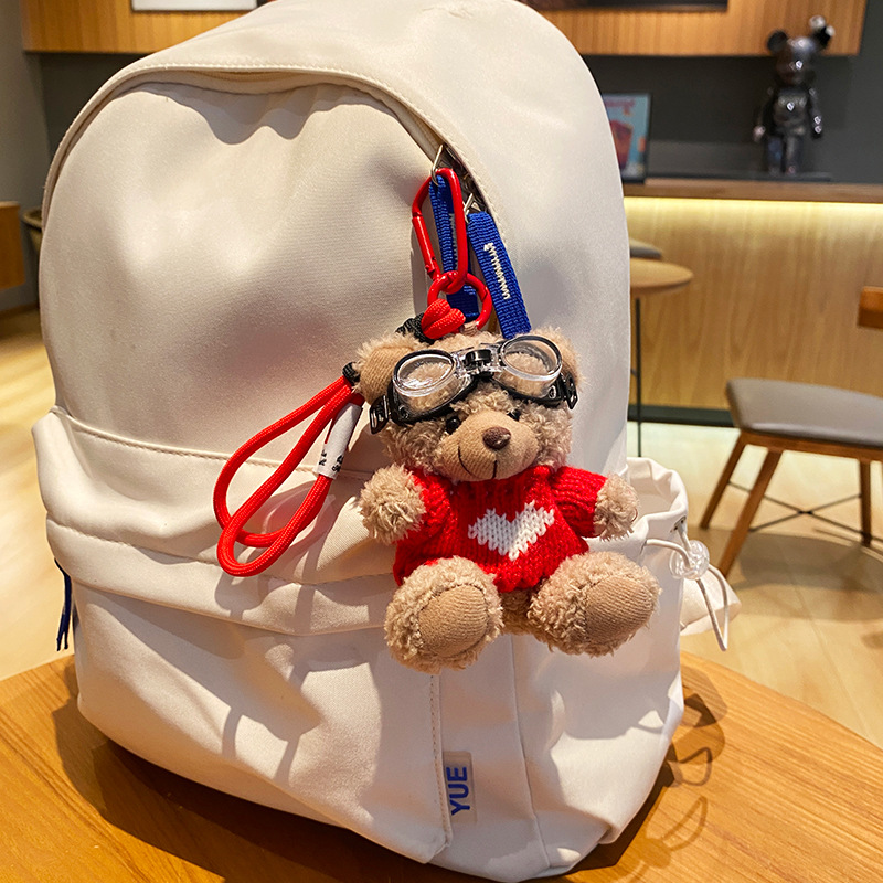 Plush Trendy Cool Bear Keychain Doll: Cute Backpack Charm & Cartoon Figurine