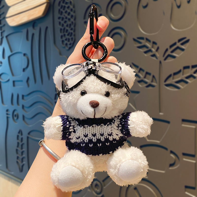 Plush Trendy Cool Bear Keychain Doll: Cute Backpack Charm & Cartoon Figurine