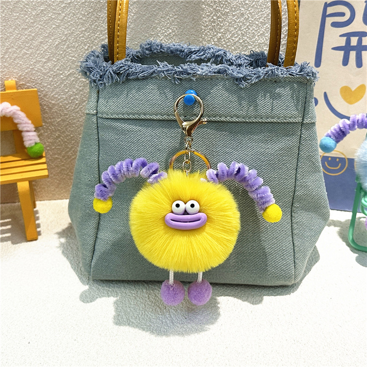 Cartoon Keychain: Cute Plush Doll with Sausage Lips, Backpack Charm & Key Ring