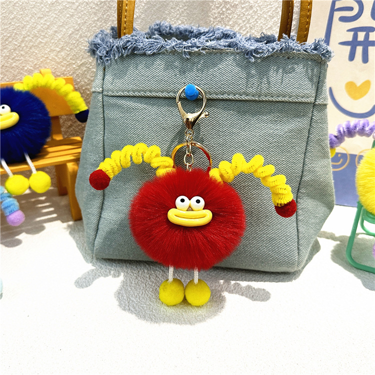 Cartoon Keychain: Cute Plush Doll with Sausage Lips, Backpack Charm & Key Ring