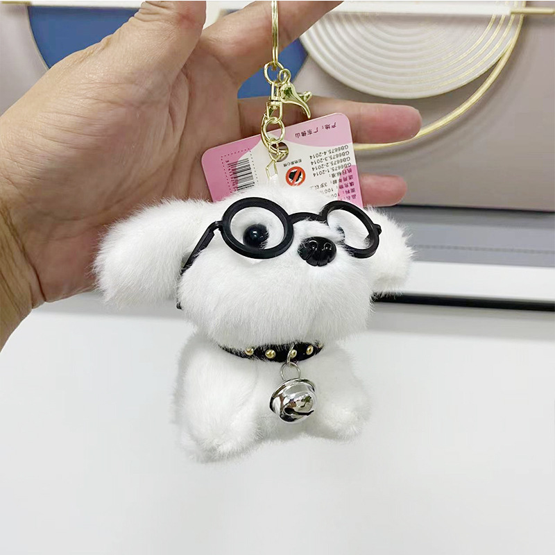 Adorable Glasses-Wearing Puppy Keychain: Plush Charm, Cute Puppy Doll & Backpack Pendant