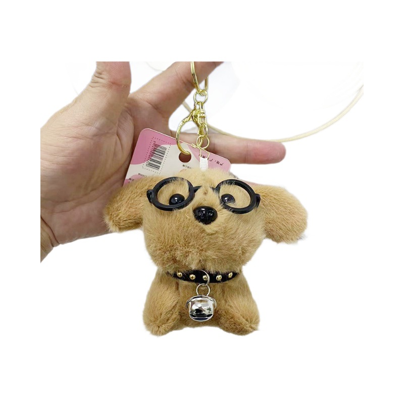 Adorable Glasses-Wearing Puppy Keychain: Plush Charm, Cute Puppy Doll & Backpack Pendant
