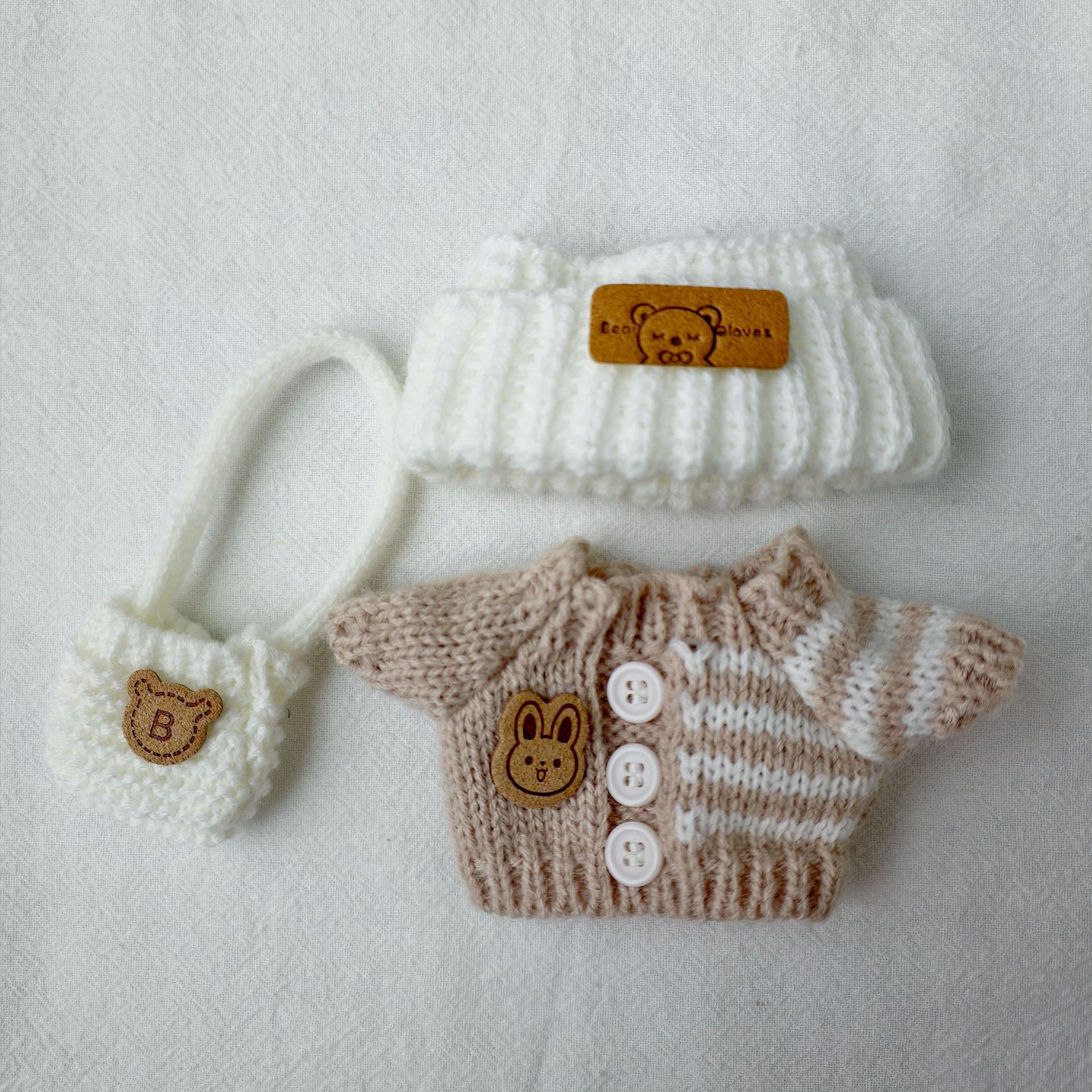 Doll Knit Clothing Set: Sweater, Hat, Scarf & Mini Bag