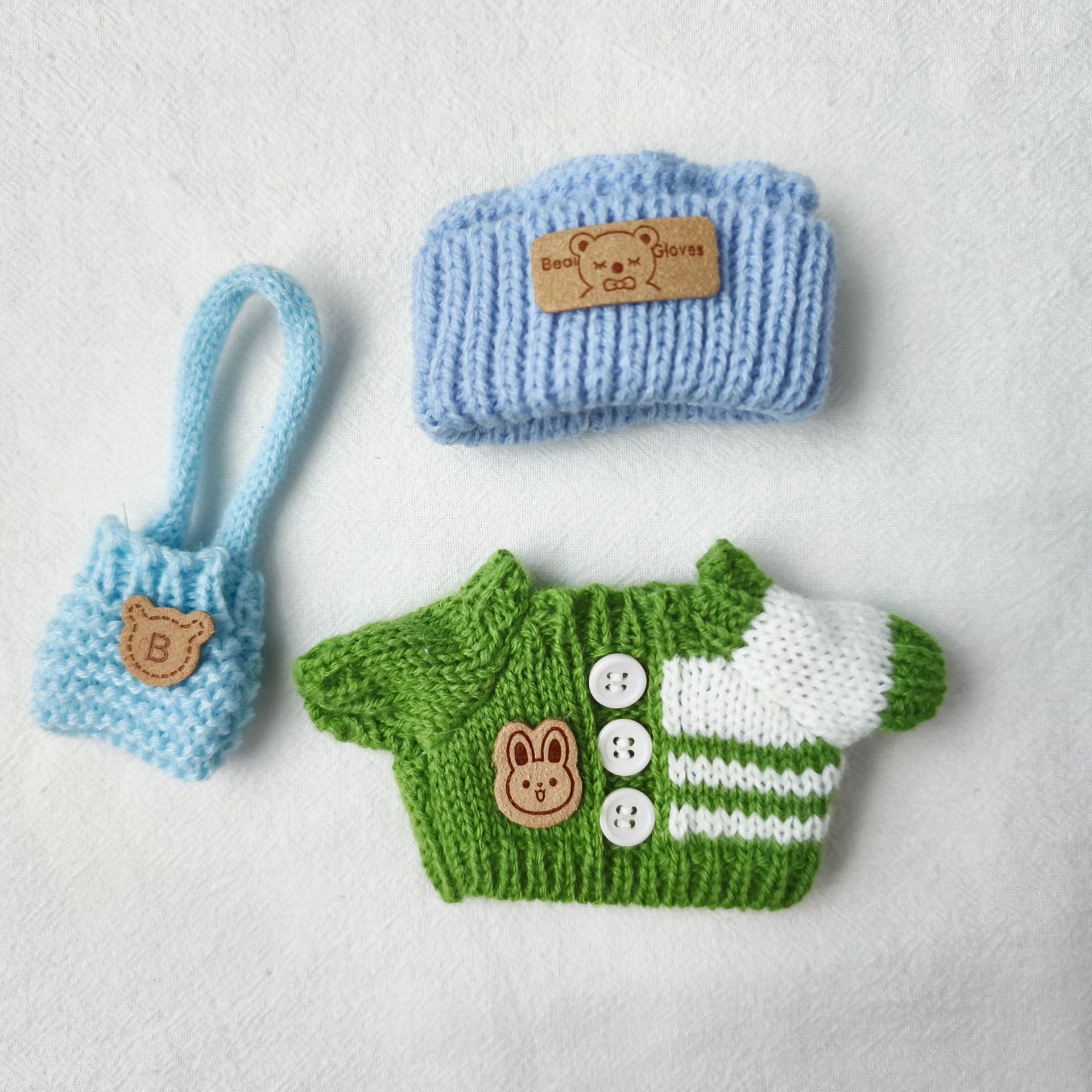 Doll Knit Clothing Set: Sweater, Hat, Scarf & Mini Bag