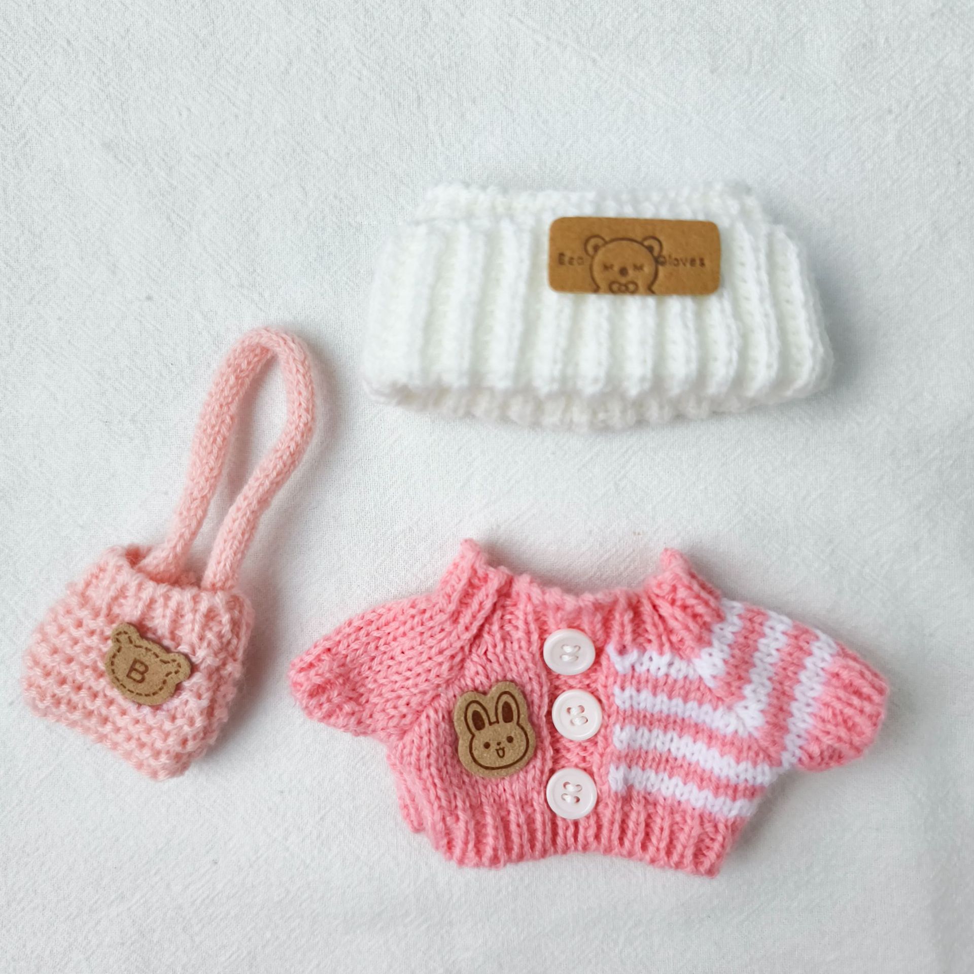 Doll Knit Clothing Set: Sweater, Hat, Scarf & Mini Bag