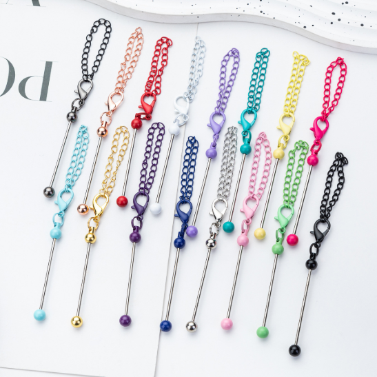 Mini Beaded Keychain, Personalized Pendant Keychain, Candy-Colored Metal Keychain