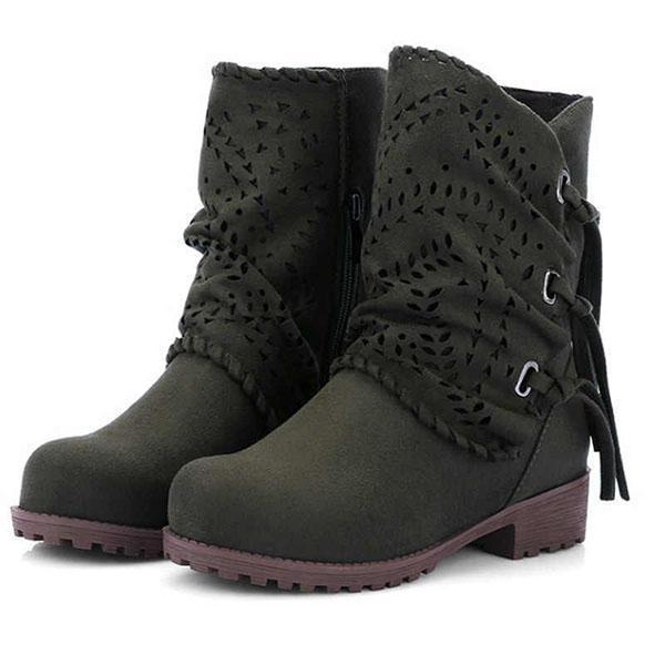 Women's Round Toe Block Heel Boots
