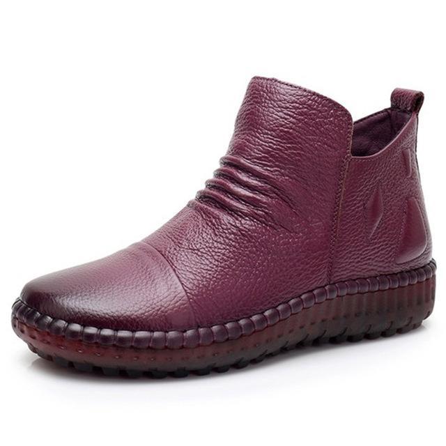 Women Genuine Leather Vintage Casual Shoes Handmade Flat  Ankle Boots