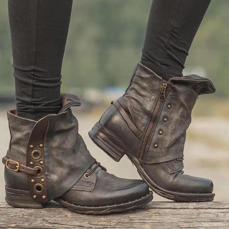Vintage Zipper Casual Locomotive Style Boots