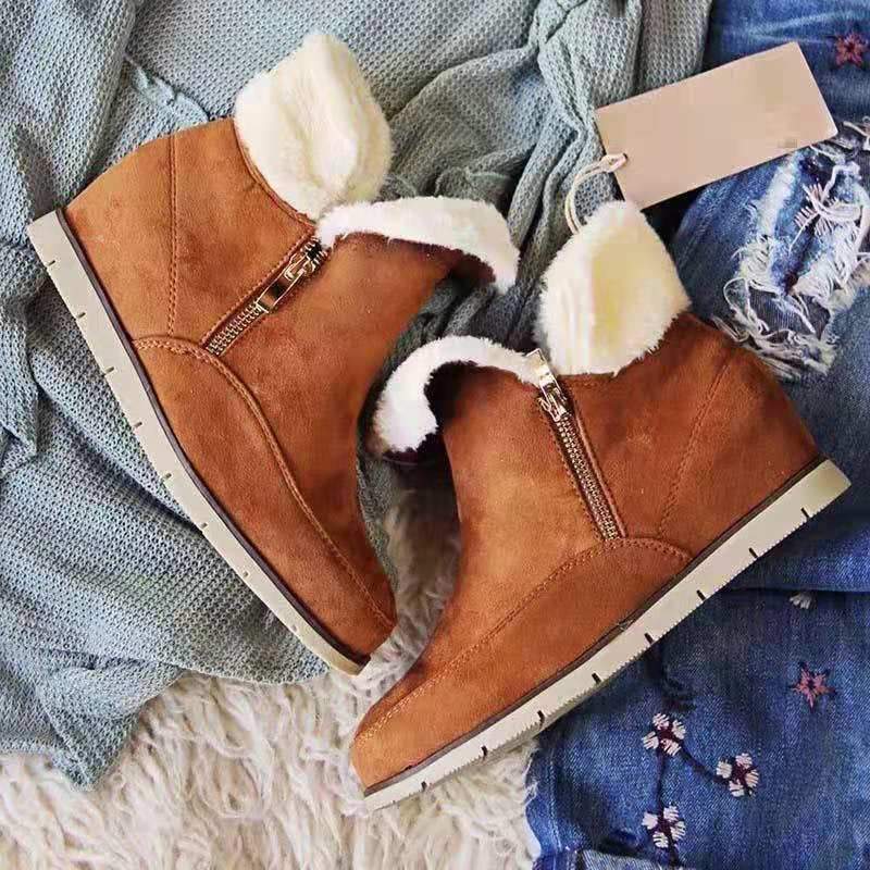 Round Toe Zipper Wedge Snow Boots