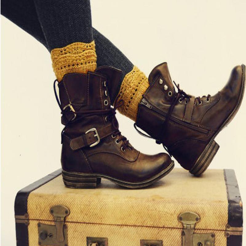 Round Toe Lace-up Ankle Boots