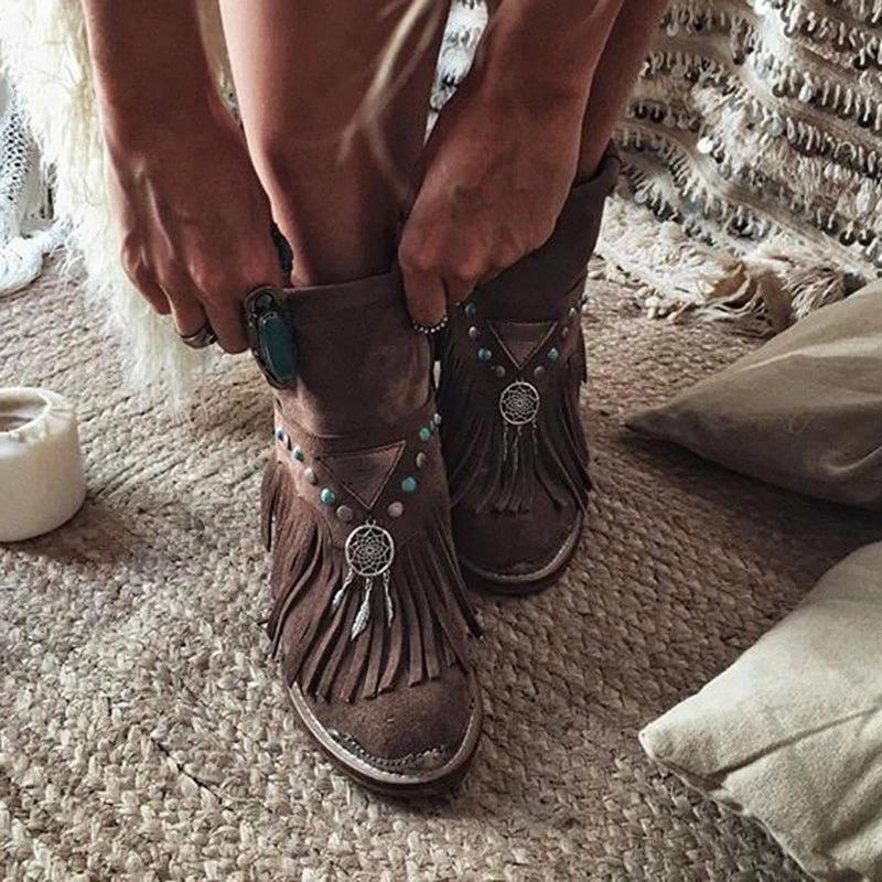 Retro Rivet Chunky Heel Boots